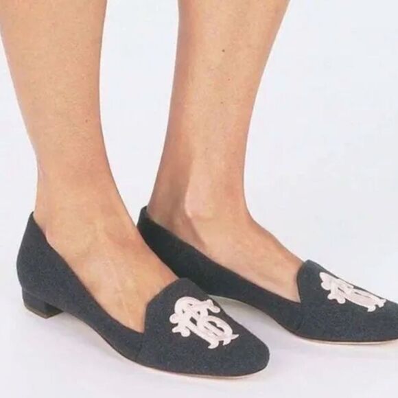 EEUC Tory Burch Antonia Gray & Pink Wool Felt Smoking Style Flats Loafers Size 6 - Picture 2 of 5